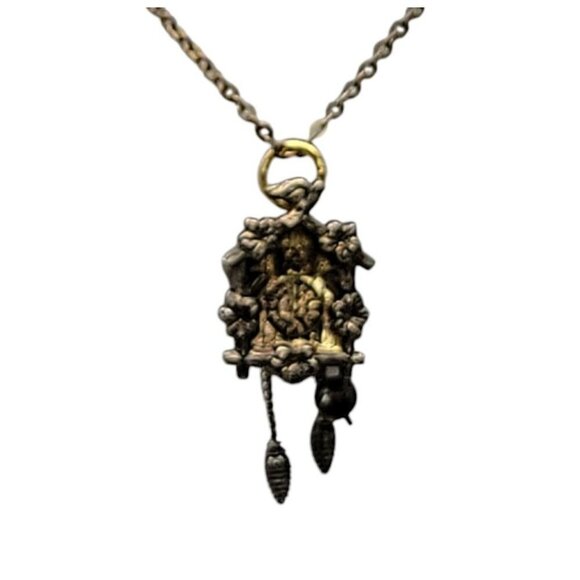 Vermeil Cuckoo Coo Clock Pendant Necklace 16" Chain Gold Plating on Sterling 925 - Picture 13 of 16